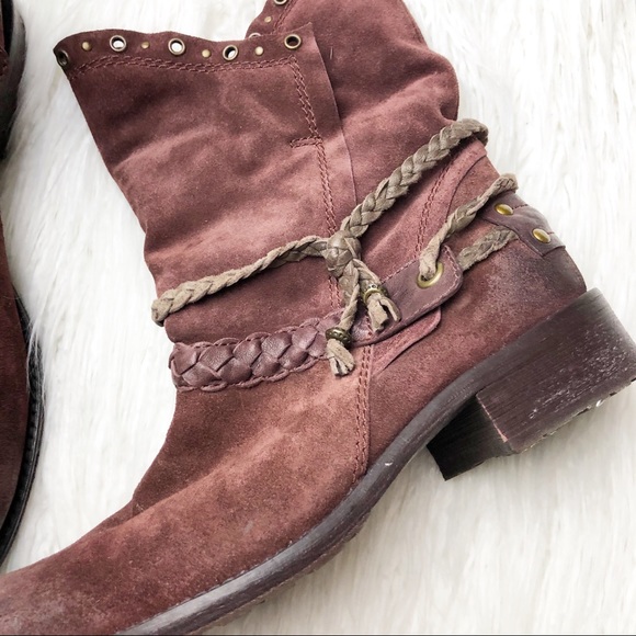 Trask maroon suede grommet ankle boots - Picture 3 of 4
